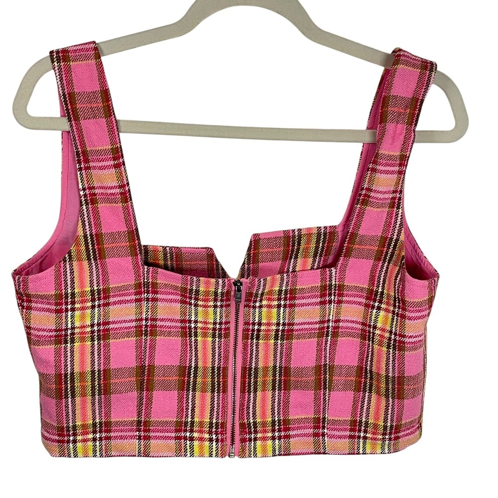 Maeve by Anthropologie US 10 Pink Plaid Structured Corset Bustier Top - Picture 2 of 9
